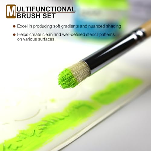 Stencil Brush Set, 6Pcs Natural Hog Bristle Stencil Brushes for Painting | stencil brushes with flat and dome hog bristles for stenciling, chalk paint, wax, wood signs, furniture, walls and DIY crafts