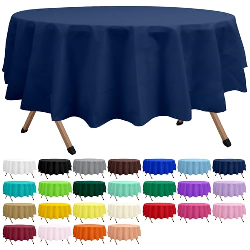 2 Pack Navy Blue Premium Plastic Tablecloth Round 84 Inches Reusable Midnight Marine Blue Decorative Table Cover for Dining, Wedding, Party, Indoor and Outdoor use - color: A04 Navy Blue, size: Round 84"