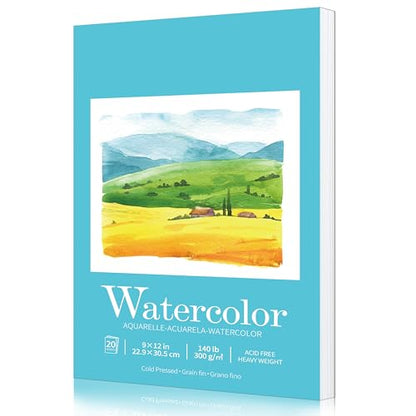 Sadoup Watercolor Paper Pad, 9x12 Inch, 140lb/300gsm Cold Press, 20 Sheets | Premium textured surface, acid free & PH neutral, easy sheet removal, ideal for painting, sketching and mixed media creations - size: 9*12inch