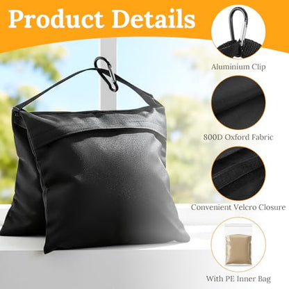 8 Pack Heavy Duty Sandbags with Clips, 20"x9.6" Oxford Cloth Weight Bags for Photography Studio Light Stand, Canopy, Tripod & Outdoor Tent