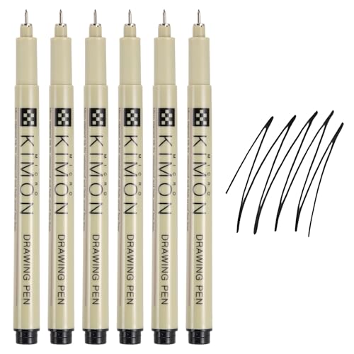 PATIKIL Fineliner Pens, 0.1mm Fine Points Drawing Pen Waterproof Inking Markers Liner Artist Watercolor Supplies Drawing Kit for Adult Sketching Journaling, Pack of 6 - style: 0.1mm Fine Points