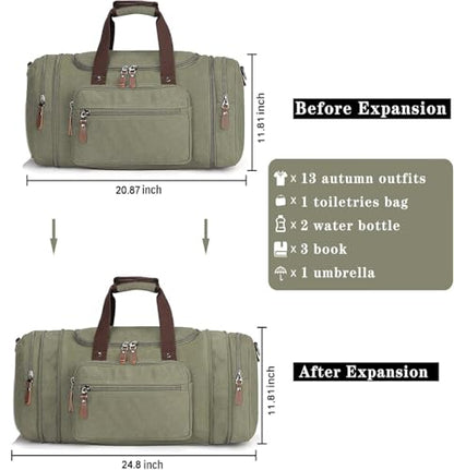 Sechunk Duffle Bag Canvas Large Outdoor Shoulder Bag Overnight Handbag Travel Tote Luggage Weekender Bag - color: army green