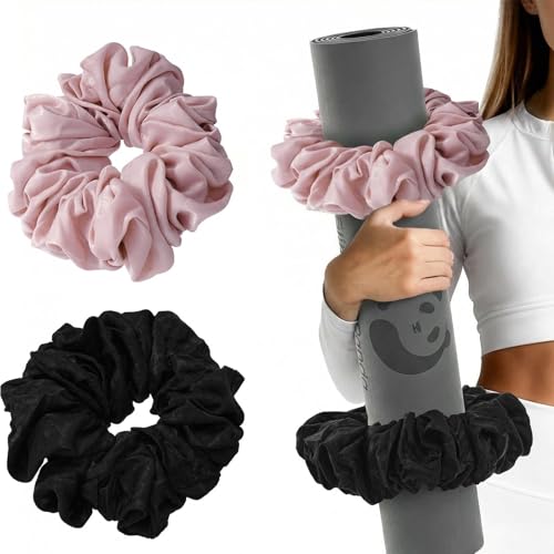 Slim Panda Yoga Mat Scrunchie,Holds Your Mat in Style,Stretchable Velvet Fabric Fit All Standard Yoga Mats (mat not included) - color: Black&pink
