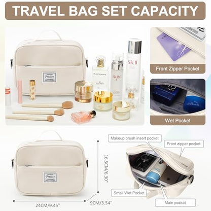 Gym Bag Womens with Shoes Compartment Travel Duffel Bag Beige Brown - color: B19-Beige Brown+Toiletry Bag