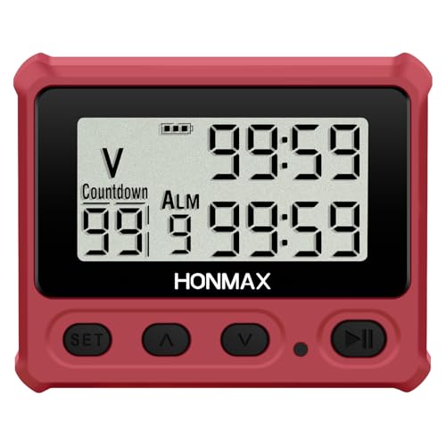 Digital Interval Timer, Stopwatch with Backlight, USB-C Rechargeable Clock, Red - color: Red