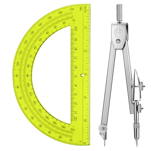 EBOOT Student Geometry Set, 180 Degree Protractor Compass 6",Yellow | Swing Arm Protractor Ruler Compass, Geometry Drawing Tools for Measuring Angles, School Classroom Math Supplies - color: Yellow
