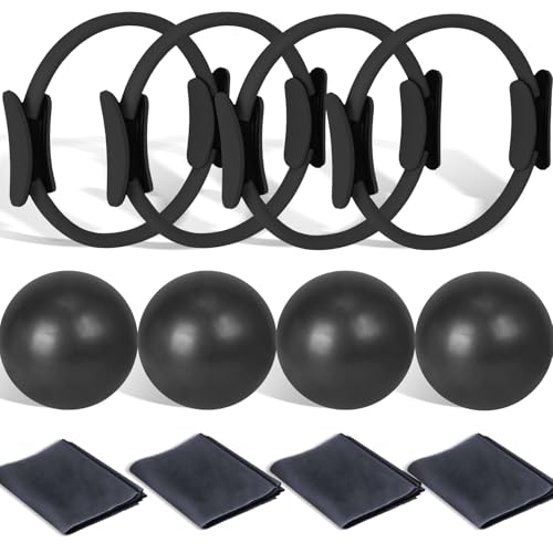 Pilates Ring and Ball Set Bulk, Pilates Equipment with 12 Inch Pilates Circle Rings, Small Yoga Balls, Resistance Bands, Pilate Essential Kit Bulk for Home Workouts Women, Pilates & Yoga Studio - color: Black