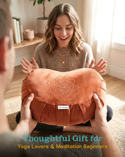 Hihealer Premium Crescent Meditation Cushion, Buckwheat Yoga Bolster Pillow - color: Orange
