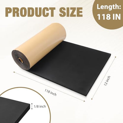 LSGCQ Sponge Neoprene Foam Padding Self Adhesive Foam Sheets, Black | Closed Cell Foam Sheet Neoprene Rubber Pad for DIY Gaskets Shock Pads Liner Crafts, 12" Wide x 1/8" Thick x 118" Long - color: Black, size: 12" Wide x 1/8" Thick x 118" Long