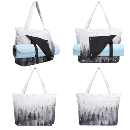 Yoga Mat Bag Yoga Bags and Carriers Fits All Your Stuff Yoga Tote Bag with Zipper Pocket Yoga Mat Carrier Pilates Bag Take in Out Mat Easily - color: Cloud Forest