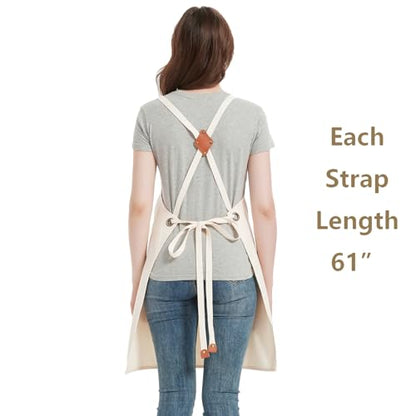 AFUN Chef Aprons for Women Men with Oversized Pockets, 12-Ounce Cotton Canvas Cross Back Water Repellent Apron (Cream) - color: Cream