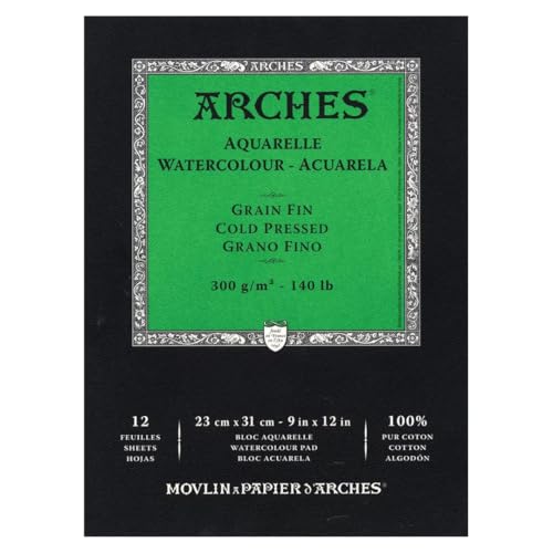 Arches Watercolor Paper Pad, 140 Pound, Cold Press, 9"x12", 12 Sheets/Pack, Case of 3 Packs - size: 9"x12" (Pack of 3), style: Cold Press