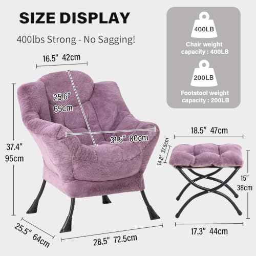 Tiita Lazy Chair with Ottoman, Comfy Reading Accent Chair, Plush Purple - color: Plush-purple