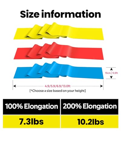 3 PCS Resistance Bands, Exercise Bands Set for Strength Training, Yoga, Long Flat Stretch Bands for Home Gym Workouts(Red, Yellow, Blue)