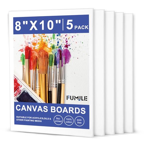 Canvas Boards for Painting 8x10, 5 Pack Canvases for Painting Cotton Primed Acid Free Blank Canvas Panels for Watercolor, Oil Paint, Gouache, Acrylic Paint and Tempera. - size: 8x10in