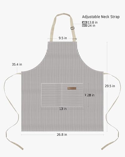 Syntus Apron for Men Women, Adjustable Cooking Kitchen Apron with 2 Pockets | Machine Washable, Firm Stitching, Stain Resistance, Long Tie Straps, 2 Pockets, Versatility, Unisex Use, Gift, BBQ - color: Basic Stripe Black Brown, style: 2 Polycotton