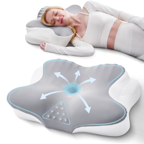 BDEUS Cervical Neck Pillow for Sleeping – Ergonomic Memory Foam Pillow with Massage Nodes for Neck Pain Relief, Side Sleeper & Back Support, CertiPUR-US Certified, Grey - color: Grey