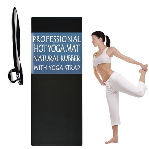 Tatago Hot Yoga Mat Non Slip-Professional Grade Natural Rubber Yoga Mat, Pliates Mat, Stretching Mat or exercise mats for home workout. Nonslip for Hot and Sweaty Classes. Includes Yoga Strap for Carrying and Stretching too. - color: Black, size: 72 Inch