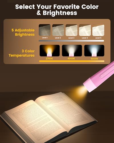 Glocusent Neck Light with Timer, 100 Hours Book Light for Bedtime Reading | Neck Reading Light, 3-Color, 5 Brightness, Bendable, Ergonomic, 1600mAh, Rechargeable, Eye Care, Sleep Aid, Travel Lock, Gift - color: Pink