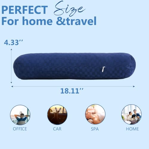Neck Roll Pillow,Cervical Neck Pillow Bolster Pillow for Sleeping | Cotton neck roll, machine-washable cover, supports neck, legs, back & sleeping, slim bolster for bed & yoga - color: Checkerboard--blue