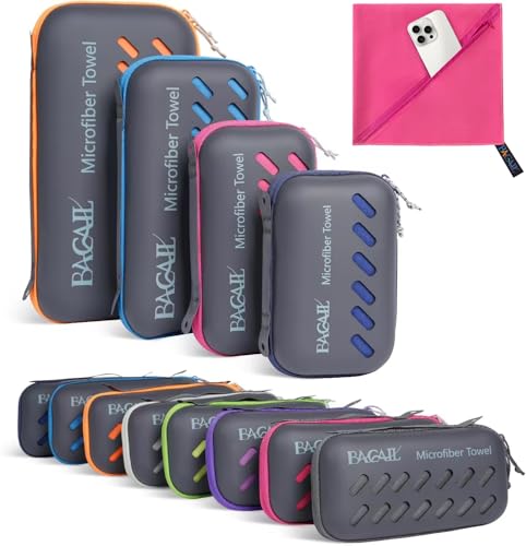 BAGAIL Camping Towel with EVA Case, Compact & Ultra Soft Microfiber Travel Towel - Super Absorbent & Lightweight Quick Dry Towels for Sports, Beach, Gym, Backpacking, Hiking and Yoga - color: Fushcia, size: XXS - 12" x 24"