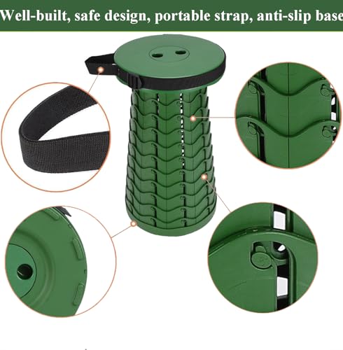 Fishboy Upgraded Collapsible Stool, 400lbs Max Weight, Lightweight But Sturdy, Portable Retractable Folding Telescoping Foldable Camping Stool for Adults Outdoor Fishing Hiking BBQ - color: All Army Green