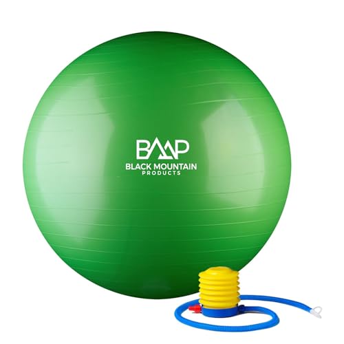 Black Mountain Products Exercise Stability Yoga Ball, Foot Pump, Ball Plug, Plug Puller, 2000 Lbs Static Weight Capacity Antiburst - color: Green, size: 55cm