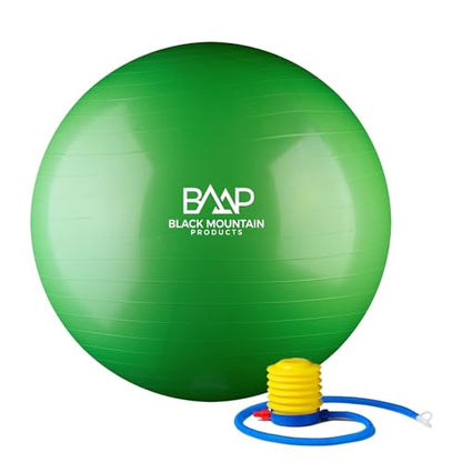 Black Mountain Products Exercise Stability Yoga Ball, Foot Pump, Ball Plug, Plug Puller, 2000 Lbs Static Weight Capacity Antiburst - color: Green, size: 75cm
