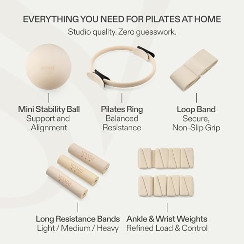 Signature Pilates Set - Complete Pilates Kit with Ring, Ball, Wrist and Ankle Weights & Resistance Bands for Home or Studio Workouts