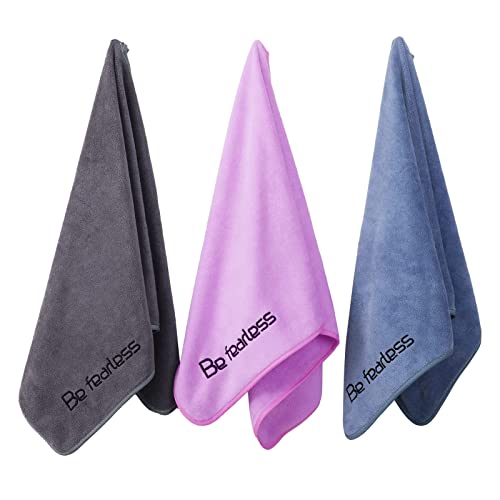 Microfiber Gym Towels Bigger Size Super Soft for Exercise Fitness, Sports | Highly Absorbent Workout Towel, 380-GSM 15 x 31-Inch Quick-Drying Yoga Towels (3 Pack, Grey+Blue+Purple) - color: Grey+blue+purple, size: 3P-15x31 inches