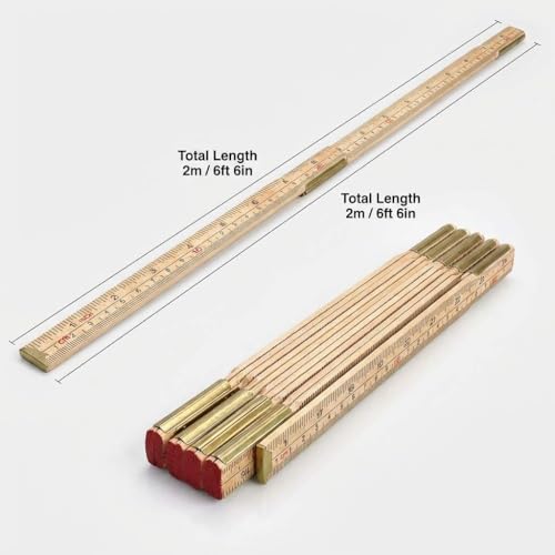 QWORK Folding Wood Rule, 6 FT 6 Inch Foldable Ruler with US and Metric Measurements for Carpenters