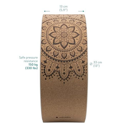 Navaris Cork Yoga Wheel - Prop for Stretching, Flexibility, Back Bends - Helps Deepen Poses and Stretch Back, Shoulders, Chest - 13" (33cm) Diameter