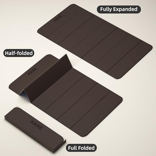 HAHE Extra Wide Folding Exercise Mat 75"x40"x0.4" TPE Fitness Mat | High Density Foldable Yoga Mat, Non-Slip Yoga Mat for Home Gym, Strength Training, Travel, 7-Fold Portable for Women, Men - color: Milk Coffee & Brown
