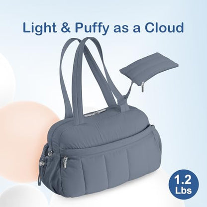 TOPDesign Travel Duffel Bag for Women, Puffer Gym Bag Sports Tote with Wet Pocket, Carry On Weekender with Luggage Sleeve (Blue Grey) - color: Blue Grey