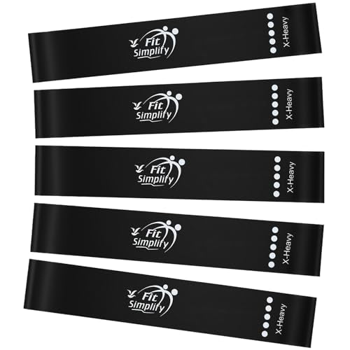 Fit Simplify Resistance Loop Exercise Fitness Bands with Instruction Guide and Carry Bag, Set of 5 - color: Black