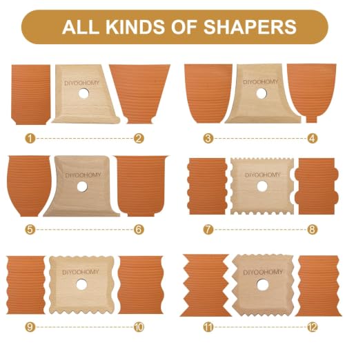 DIYOOHOMY 7 Pcs Wooden Pottery Ribs, Ceramic Shaping, Clay Tools Supplies | Set of 7 Pottery Foot Shaper, Profile, Wheel, Trimming, Throwing Tools, Texture Ribs for Carving, Mud, Throwing, Diy Crafts - color: wood-7