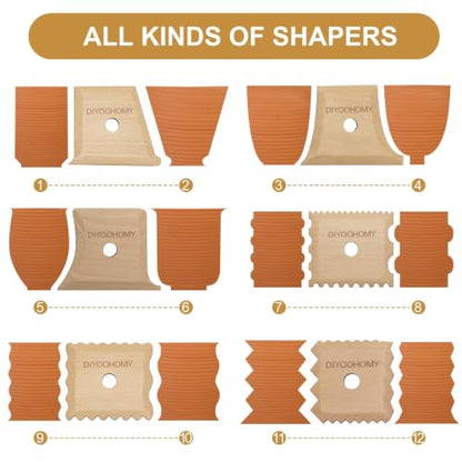 DIYOOHOMY 7 Pcs Wooden Pottery Ribs, Ceramic Shaping, Clay Tools Supplies | Set of 7 Pottery Foot Shaper, Profile, Wheel, Trimming, Throwing Tools, Texture Ribs for Carving, Mud, Throwing, Diy Crafts - color: wood-7