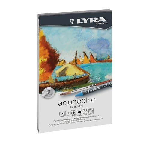 Lyra Aquacolor Wax Crayons - 12 Water Soluble Crayons for Professional and Student Artists - Highly Pigmented Lightfast Watercolor Crayons for Drawing Creating Gradients Washes and More - size: 1 Count (Pack of 1)