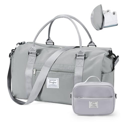 Gym Bag Womens with Shoes Compartment Travel Duffel Bag Grey - color: B6-Grey+Toiletry Bag
