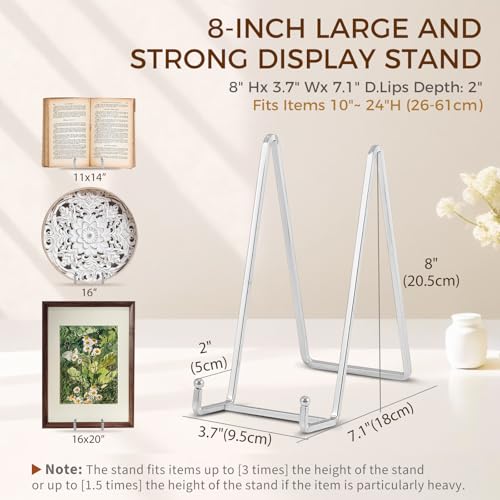 Plate Holder Easel Display Stand - 8 inch Metal Plate Stands for Display - Tabletop Picture Stand - Silver Iron Easels for Display Pictures | Photo Frames | Book | Decorative Plates | Plaque -2 Pack - color: Silver 8 inch-2