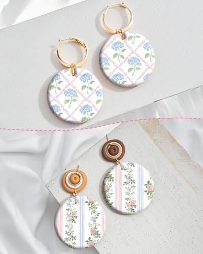 Flowers Polymer Clay Transfer Paper - 18 Pcs Spring Floral Gingham Polka Checkerboard Clay Transfer Sheets for Earrings Jewelry Making - color: aesthetic flower