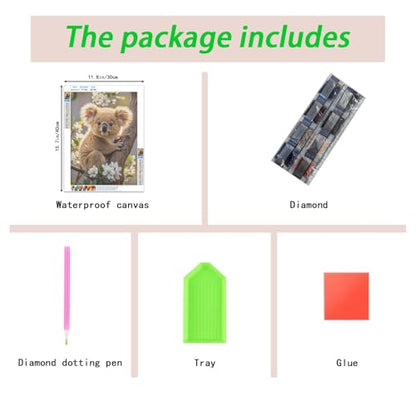Koala 5D Diamond Painting Kit for Adults，Koala on Tree Animal Full Drill DIY Round Gem Art Diamond Art Kits Painting Crafts Ideal for Beginners and Home Wall Decor 12X16inch