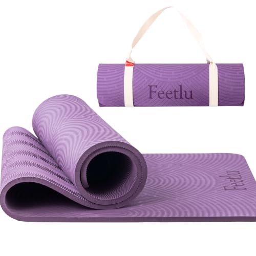Extra Thick 12mm Exercise Mat – 74"L x 26"W Inch, Non-Slip, Joint-Friendly & Cushioned Fitness Mat for Yoga, Pilates & Floor Workouts – Durable, Supportive & Includes Feetlu Classic Strap - color: Purple