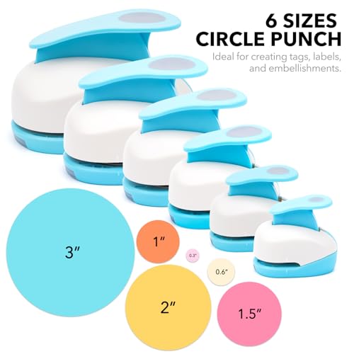 6PCS Circle Paper Punch, Handmade Scrapbook Paper Puncher, 6 Size (0.3"+ 0.6"+ 1" +1.5"+2"+3") of Scrapbooking Punches Crafting Designs for Office Supplies, Card Making, DIY Albums Photos - color: 0.3"+ 0.6"+ 1" +1.5"+2"+3"