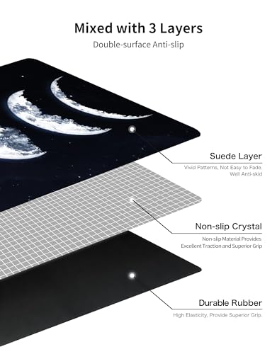 nuveti Printed Travel Yoga Mat 1/16 Inch Thick Non Slip Fitness Workout Mat | with Carrying Bag, Foldable Lightweight Suede & Natural Rubber Yoga Mat for Yoga Pilates and Fitness 72" L x 24" W x 1.5mm - color: Moon Eclipse
