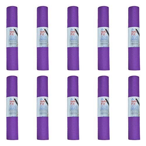 Bulk Yoga Mats, 10 Pack, 4mm Thick, 68x24in | Bulk Non Slip Exercise Mats for Workout, Stretching, Fitness - Wholesale Non Toxic Gym Mats for Home, Schools and Studios - color: Purple