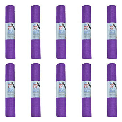 Bulk Yoga Mats, 10 Pack, 4mm Thick, 68x24in | Bulk Non Slip Exercise Mats for Workout, Stretching, Fitness - Wholesale Non Toxic Gym Mats for Home, Schools and Studios - color: Purple