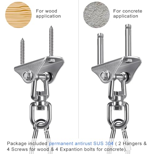 SELEWARE Swing Hangers Heavy Duty Ceiling Swing Mount with Carabiners 2 Pcs - color: Silver-360° Swing Hanger With Carabiners (2 Pack)