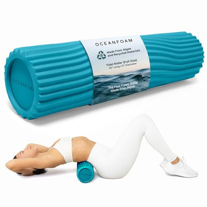 Oceanfoam Tidal Roller - Miami Blue - Muscle Massage Foam Roller for Back Pain & Stretching - Firm and Ergonomic Wide Wave Textured - Yoga, Athletics, & Wellness - Full Size, 20" x 5" - color: Miami Blue
