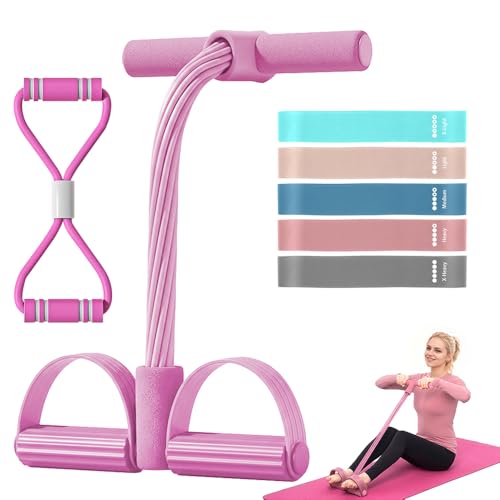 Resistance Bands Set for Women, 7-Piece Resistance Bands with Handles, Figure-8 Band & 5 Yoga Loop Bands, Medium Resistance for Home Gym, Pilates, Yoga, Stretching & Strength Training - color: pink